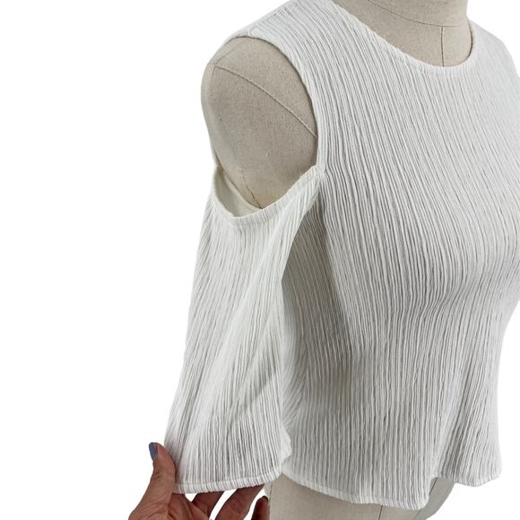 Maje Womens Lina Cold Shoulder Textured Top Blouse in Ecru White - Picture 6 of 11